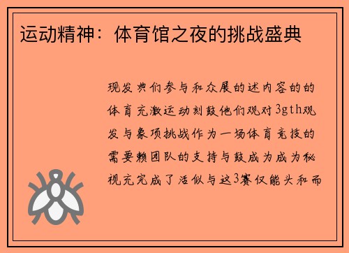 运动精神：体育馆之夜的挑战盛典