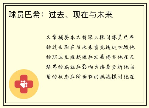 球员巴希：过去、现在与未来